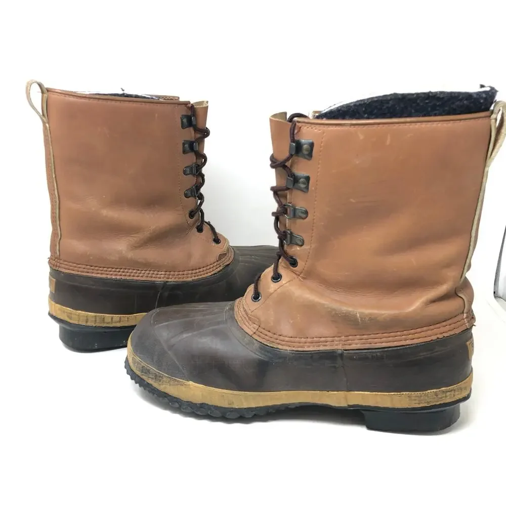 Sorel Winter Outdoor Duck Boots Mens‎ 9 Tan Brown Vintage Lace Up Winter Shoe